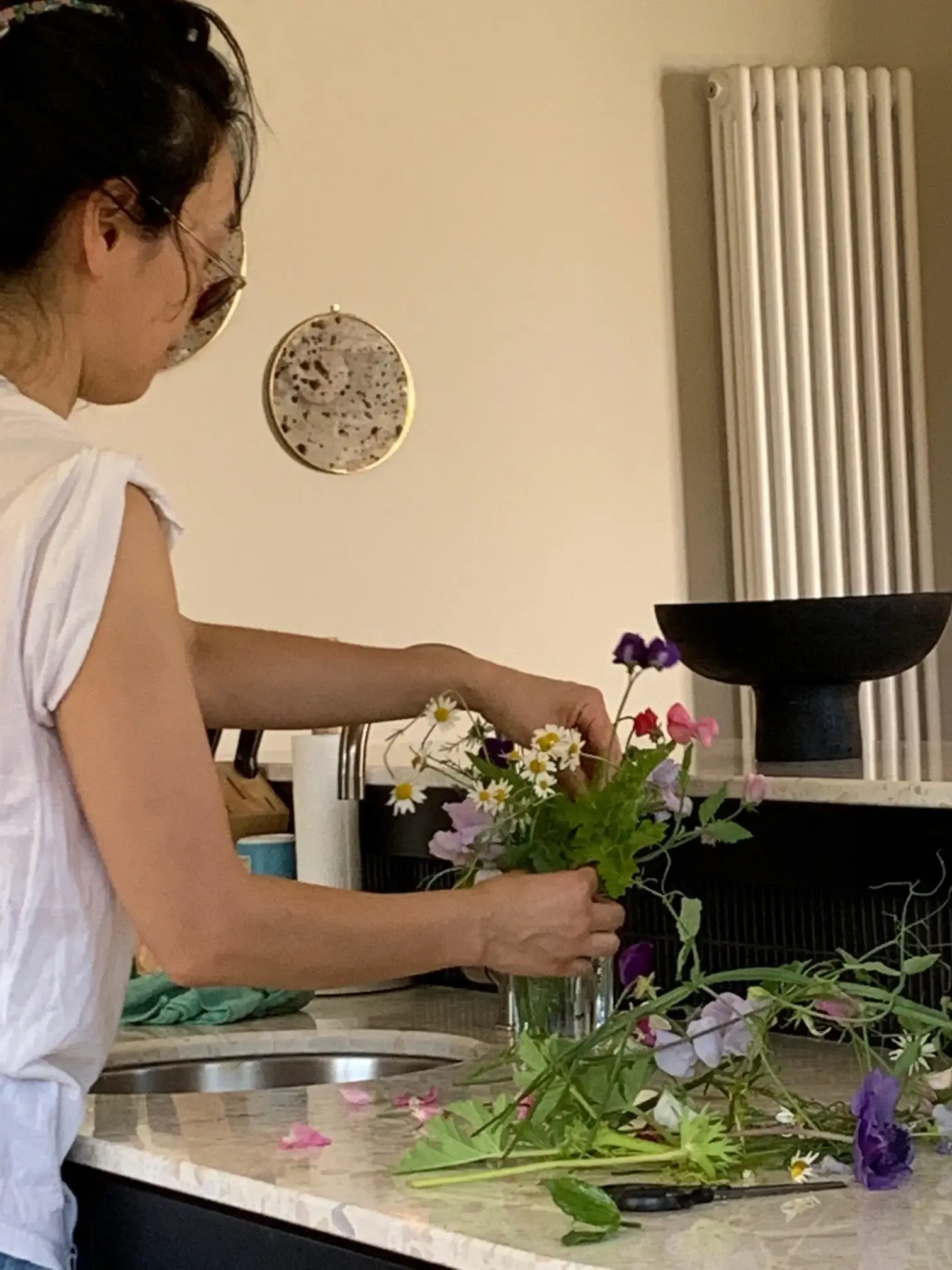 flower arranging in the lounge